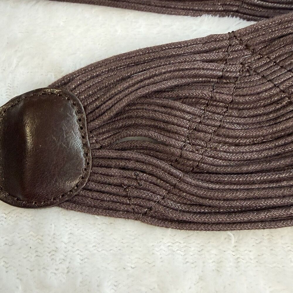 Coldwater‎ Creek Brown Wide Woven Cotton Belt Faux Leather Accents Statement S/M - Picture 12 of 13